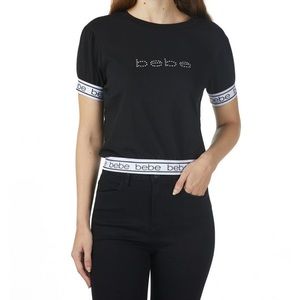 bebe logo tape short sleeve sweatshirt